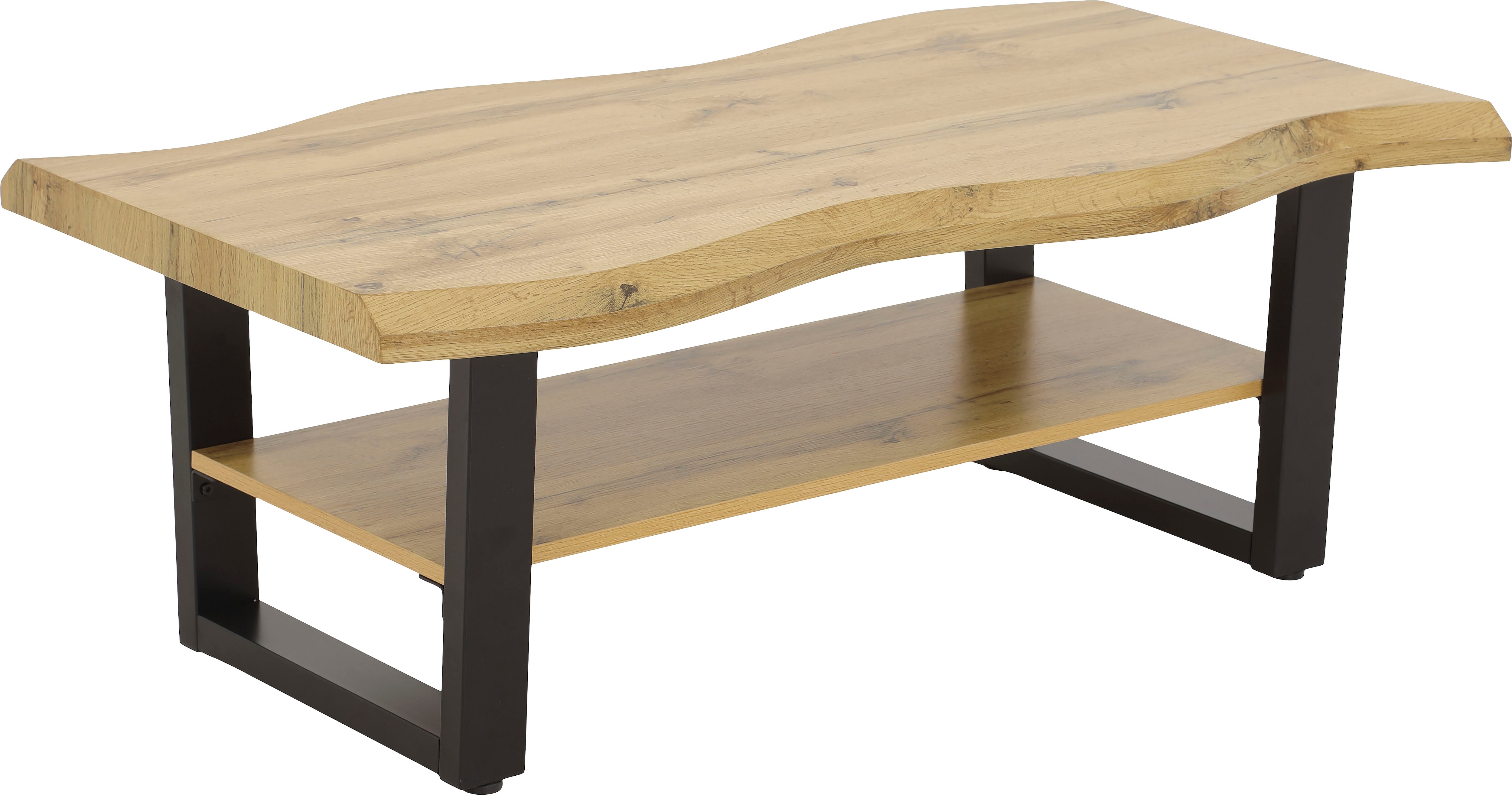 Couchtisch HELA "GABRIEL", braun (wildeiche, schwarz, schwarz, wildeiche), B/H/T: 110cm x 42cm x 60cm, Tische, Eckige Couchtische Holz-Couchtische Couchtisch, Ablageboden; Baumkantenoptik; U-Gestell