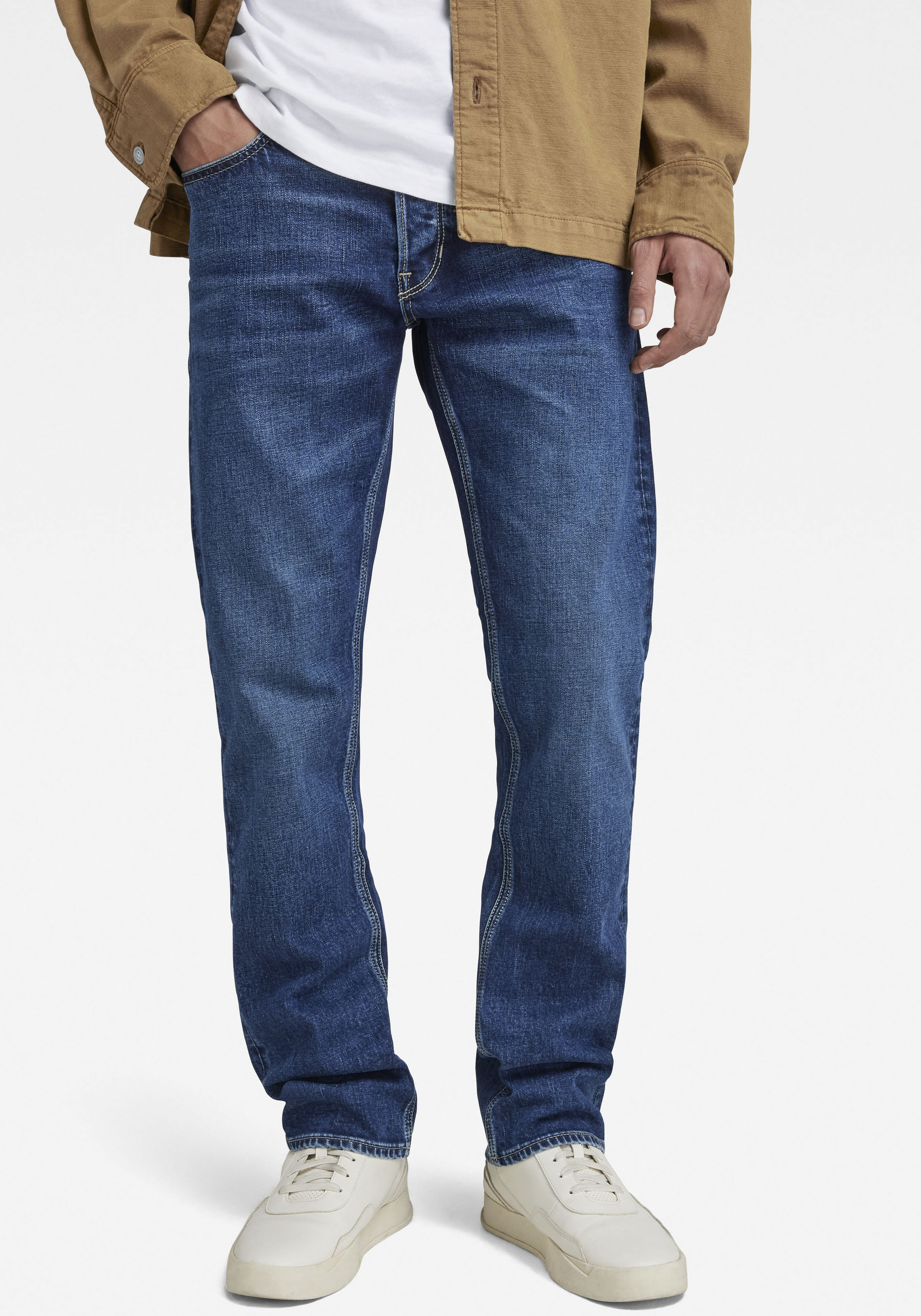 Straight-Jeans G-STAR "Mosa Straight", Herren, Gr. 32, Länge 34, blau (faded atlantic ocean), Denim/Jeans, Obermaterial: 99% Baumwolle, 1% Elasthan, straight fit normal, Jeans Straight-Jeans, mit hellen Nähten