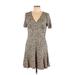 Bebe Casual Dress - A-Line V Neck Short sleeves: Tan Leopard Print Dresses - Women's Size Large