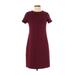 Calvin Klein Casual Dress - Sheath Crew Neck Short sleeves: Burgundy Print Dresses - Women's Size 0 Petite