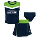 Girls Toddler Navy Seattle Seahawks Spirit Cheer Two-Piece Cheerleader Set with Bloomers