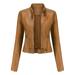 AOOCHASLIY Women Coat Fall Clearance Women Stand Collar Slim Leather Zip Motorcycle Suit Belt Coat Jacket Tops