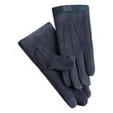 harmtty 1 Pair Full Fingers Three Lines Decor Male Gloves Plush Lining Winter Suede Touch Screen Cycling Gloves for Outdoor Navy Blue