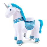 WondeRides Ride on Unicorn Toy Rocking Horse Blue Unicorn 30.1 inch Height Size 3 for 3 to 5 Years Old Ride on Horse Plush Walking Animal Mechanical Riding Pony with Wheels No Battery Electricity
