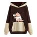 Mrat Women s Solid Sweatshirt Winter Pullover Bottoming Hooded Cute Pet Long Sleeved Round Neck Shirt Print Large Size Loose Plus Size Tunics Colorblock Sweater Brown S