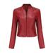 Homgro Women s Faux Leather Jacket Winter PU Jackets Moto Vintage Full Zip Motorcycle Spring Snow Biker Coat Burgundy Medium