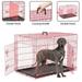 YRLLENSDAN 48 inch Dog Crate Dog Crates and Kennels for Big Dog Foldable Large Dog Crate for Large Dogs with Handle Double-Door Outdoor Metal Wire Dog Cage with Plastic Tray for Medium Dogs Pink