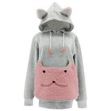 Virmaxy Women s Hooded Sweater Dress Pet Big Pocket Cat Ears Top Fashion Pullover Embroidered Sweater Pink XL