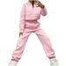 Wyongtao Women s Two Piece Outfit Long Sleeve Crewneck Zipper Pullover Sweatsuit And Long Jogging Pants Tracksuit Pink XL
