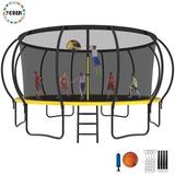 YORIN Trampoline for 10 Kids 16 FT Trampoline for Adults with Enclosure Net Basketball Hoop Ladder 1500LBS Weight Capacity Outdoor Recreational Trampoline Heavy Duty Trampoline