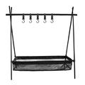 Cookware Hanging Rack with Under Net Bag Hanging Organizer Stand Support Bracket 8kg Bearing Weight Foldable Portable Campsite Storage Rack with Hooks & Mesh Basket