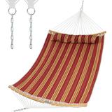 Hammock With Detachable Pillow Outdoor Hanging Chair Patio Hammock W/Curved Bamboo Spreader Bar Steel Chain Hammock Swing For Backyard Beach Garden(Hammock Stand Not Included) (Red)