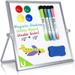 Small White Board 10 X10 - Desktop Dry Erase Whiteboard with Stand 4 Markers 4 Magnets & Eraser - Tabletop Double-Sided Portable Mini White Board Easel for Office Desk Kids Home School Students