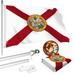 G128 Combo Pack: 5 Ft Tangle Free Aluminum Spinning Flagpole (Silver) & Florida FL State Flag 2.5x4 Ft StormFlyer Series Embroidered 220GSM Spun Polyester | Pole with Flag Included