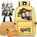 Demon Slayer 7PCS Cartoon Shoulder Backpack Kids Backpack Kids Backpacks for Boys Elementary School Bags Backpack with Pencil Cas with Lunch Bag And Pencil Case for Teenage Boys and Girls