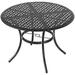 Dining Side Coffee Outdoor Patio Bistro Metal Sturdy Legs Wrought Iron Round Table With 2.04 Umbrella Hole Grid Slatted Steel Desktop Design Î¦42.1 28.7 (H) Black