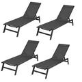 Outdoor 4-Pcs Set Chaise Lounge Chairs Five-Position Adjustable Aluminum Recliner All Weather for Patio Beach Yard Pool ( Grey Frame/ Black fabric)