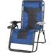 Foldable Outdoor Lounge Chair With Footrest Oversized Padded Lounge Chair With Headrest Cup Holders Armrests For Camping Lawn Garden Pool Blue