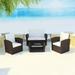 moobody 4 Piece Outdoor Conversation Set Cushioned 2-Seater Sofa with 2 Armchairs and Coffee Table Sectional Sofa Set Brown Poly Rattan Garden Patio Pool Backyard Balcony Lawn Furniture