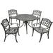 HomeStock Victorian Virtue 42 5Pc Outdoor Dining Set Black - 42 Table & 4 High Back Armchairs