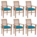 OWSOO Dining Chairs 6 pcs with Blue Cushions Solid Teak Wood