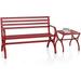 Outdoor Garden Bench Patio Metal Park Bench with Small Side End Table Steel Furniture with Backrest Armrests for Porch Yard Lawn Deck Red