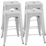 YRLLENSDAN Metal Bar Stools Set of 4 Counter Height Barstool Stackable Barstools 24 Inch Indoor Outdoor Patio Bar Stool Home Kitchen Dining Stool Backless Bar Chair White