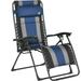 XL Oversize Recliner Padded Patio Lounger Chair Folding Chair With Adjustable Backrest Cup Holder And Headrest For Backyard Poolside Lawn Striped Blue