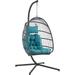 Afuera Living Resin Rattan Wicker Swing Egg Chair with Stand in Gray/Teal