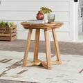 Walker Edison Modern Solid Wood Slat-Top Round Outdoor Side Table Natural