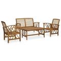 moobody 4 Piece Patio Lounge Set Acacia Wood 2 Garden Chairs with Bench and Coffee Table Outdoor Conversation Set for Garden Lawn Courtyard