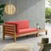 Christopher Knight Home Oana Outdoor Acacia Wood Left Arm Loveseat and Coffee Table Set with Cushion by Teak/ Red