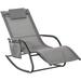 Outdoor Rocking Chair Chaise Lounge Pool Chair For Sun Tanning Sunbathing A Rocker With Side Pocket Armrests & Pillow For Patio Lawn Beach Gray