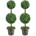 3 Ft 2 Pack Artificial Boxwood Topiary Tree Fake Greenery Plants Tree Leaves & Cement-Filled Plastic Flower Decorative Trees For Home Office Indoor Outdoor