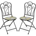 2 Pieces Folding Bistro Chairs Mosaic Patio Chairs With Ceramic Tiles Seat And Exquisite Floral Pattern Outdoor Dining Chairs For Deck Garden And Backyard (Yellow & Black)
