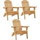 Folding Adirondack Chair Set Of 3 Outdoor 300LBS Solid Wood Garden Chair Weather Resistant Lounge Chairs For Garden/Yard/Patio/Lawn Natural Wood