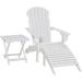 3-Piece Folding Adirondack Chair With Ottoman And Side Table Outdoor Wooden Chairs W/High-Back Wide Armrests For Patio Backyard Garden Lawn Furniture White