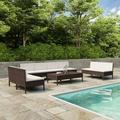 moobody 10 Piece Patio Lounge Set with Cushions 8 Middle Sofas and 2 Tea Tables Conversation Set Poly Rattan Brown Outdoor Sectional Sofa Set for Garden Balcony Yard Deck