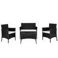 4 Piece Patio Furniture Set 2pcs Arm Chairs 1pc Love Seat & Tempered Glass Coffee Table Rattan Sofa Set for Garden Backyard Porch Balcony Lawn Poolside Black