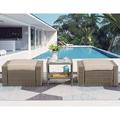 3 Piece Outdoor Ottomans with Glass Coffee Table