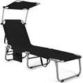 Outdoor Folding Chaise Lounge Portable Reclining Chair With 5 Adjustable Positions 360Â° Canopy Shade Storage Pocket Patio Lounge Chair For Beach Lawn Sunbathing Chair(1 Black)