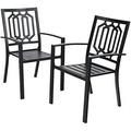 2 Pcs Metal Patio Dining Chairs Set Of 2 Black Outdoor Dining Chairs Stackable Bistro Deck Chairs For Garden Backyard Lawn Indoor/Outdoor Portable Chairs Support 300 Lbs