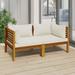 moobody 2-Seater Patio Sofa Acacia Wood Cream Cushioned Outdoor 2 Corner Sofas Set for Garden Lawn Courtyard