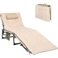 Lounge Chair For Outside 27â€� Oversize Beach Chaise Lounge With Removable Cushion & Adjustable Backrest Headrest & Carry Strap Tri-Fold Beach Layout Tanning Chair For Patio Poolside(1 Beige)