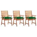 moobody 3 Piece Garden Chairs with Green Cushion Aacia Wood Outdoor Dining Chair for Patio Balcony Backyard Outdoor Furniture 22 x 24.4 x 36.2 Inches (W x D x H)