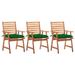 moobody 3 Piece Garden Chairs with Green Cushion Aacia Wood Outdoor Dining Chair for Patio Balcony Backyard Outdoor Furniture 22 x 24.4 x 36.2 Inches (W x D x H)