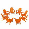 WestinTrends Dylan Plastic Adirondack Chairs Set of 8 All Weather Poly Lumber Outdoor Patio Chairs Seashell Slat Curved Back Garden Lawn Deck Chairs Orange