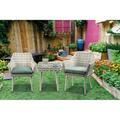 ACME Tashay Patio Bistro Set (3Pc) in Green Fabric & Beige Wicker 45005