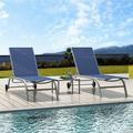 Chaise Lounge Outdoor Set of 3 Lounge Chairs for Outside with Wheels Outdoor Lounge Chairs with 5 Adjustable Position Pool Lounge Chairs for Patio Beach(Blue 2 Lounge Chairs+1 Table)