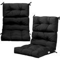 2 Pack Tufted Patio Cushion Outdoor High Back Chair Pads 4.5 Inch Thick With 4 String Ties Patio Seat Cushion For Swing Bench Wicker Furniture Indoor Floor Cushion Black